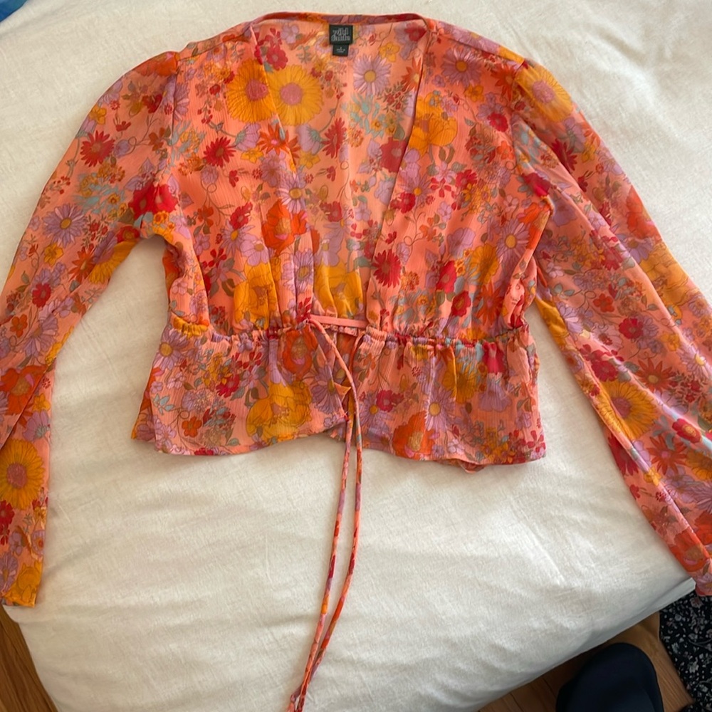 CROPPED OPEN FRONT CHIFFON CARDIGAN / TOP